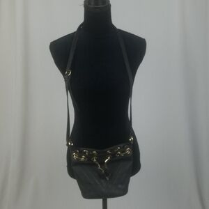 Free People black leather quilted cross body handbag chain